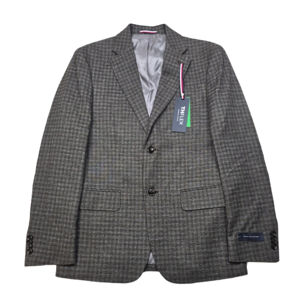 Tommy Hilfiger Conrad Sport‎ Coat Mens 36S 36 Grey Brown Plaid Stretch $295 NEW